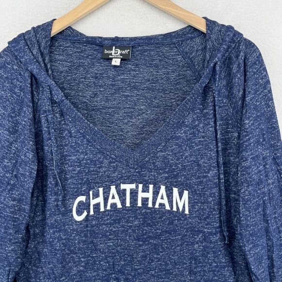 CHATAM Hoodie Top Womens L CAPE COD Nantucket Mass V-Neck Pullover Melange Blue - Picture 3 of 14
